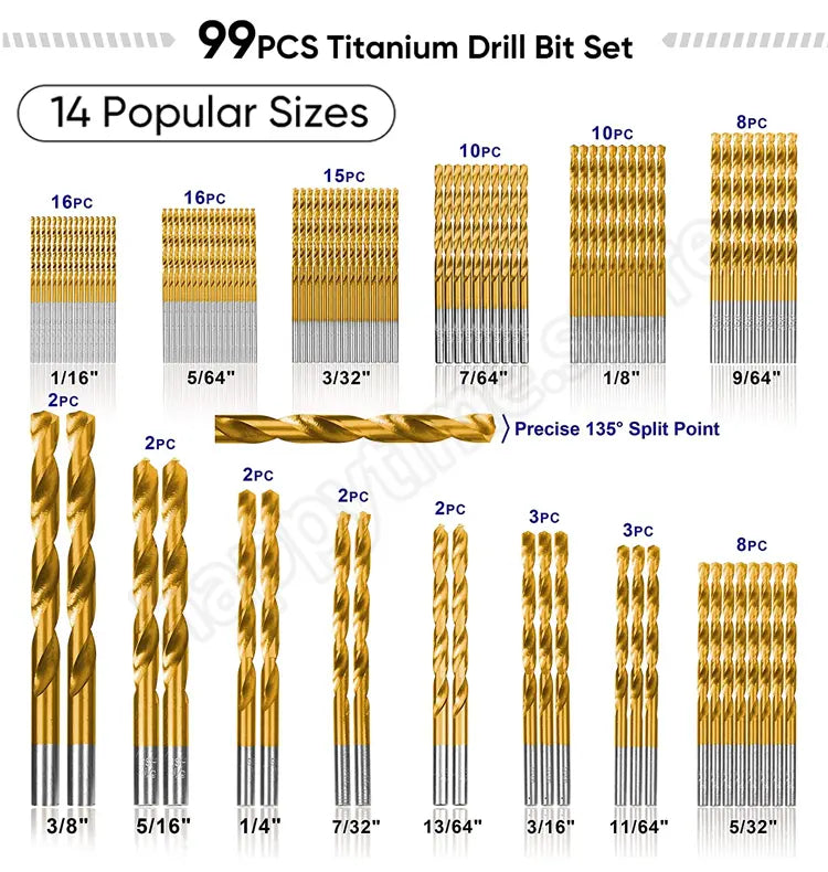 Set di 99 punte da trapano rivestite in titanio