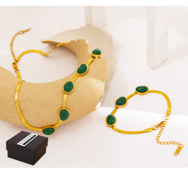 Set da 3 gioielli (Bracciale,Collana,Orecchini) eleganti con pietre verdi (TRASF)
