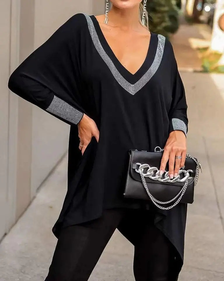 Top a maniche lunghe con sexy scollo a V