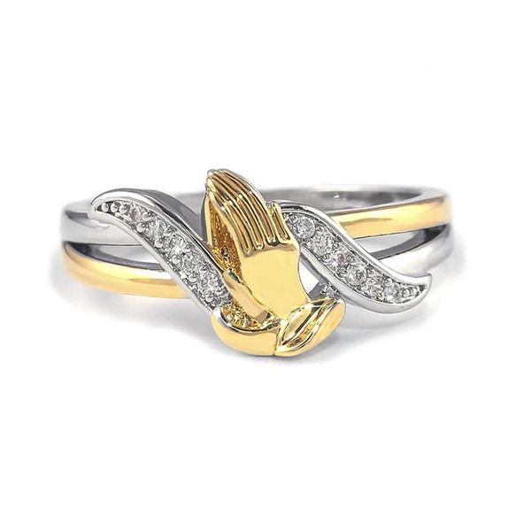 Anello con mani che pregano (S)